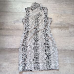 Calvin Klein Snakeskin Snake Print Stretch Sleeveless Midi Knit Sheath Dress 12